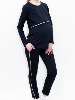 Спорт.костюм. для беременных и кормящих, с лампасом чёрный 0191 VILENA
